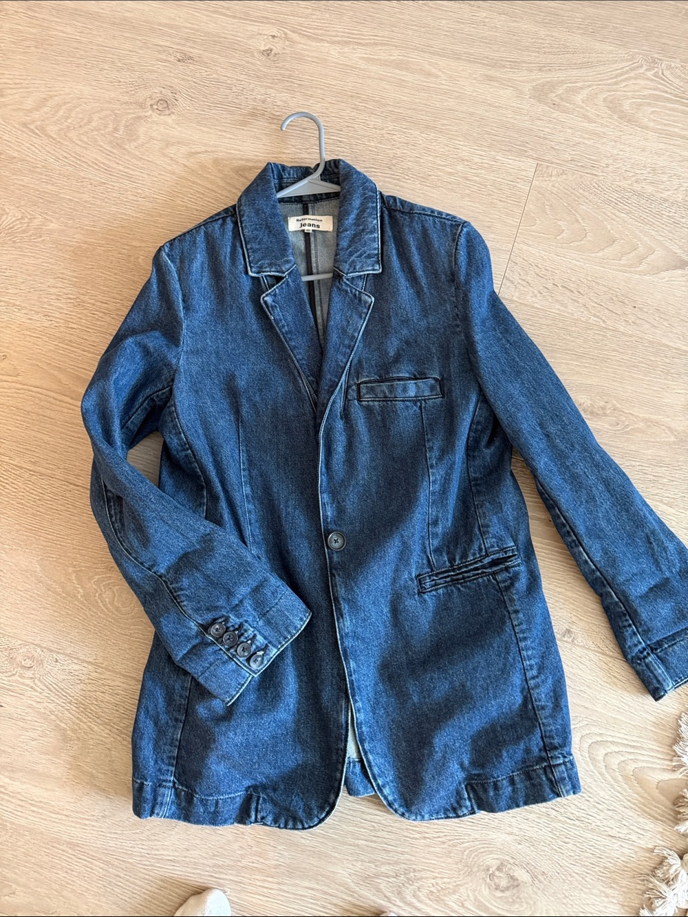 Reformation Dark Blue Denim Blazer
